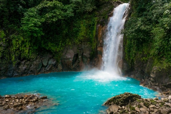 view of hidden waterfall in costa rica during march