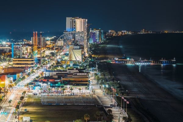 myrtle beach south carolina at night on spring break